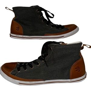 EUC BURNETIE Men’s Side-Zip Canvas and Leather High-Top Vintage Sneaker - 10.5